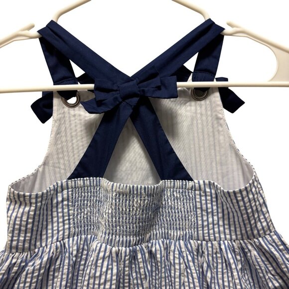 Tahari Girls Seersucker anchor Dress Blue & White Striped Size 7 - Picture 4 of 7